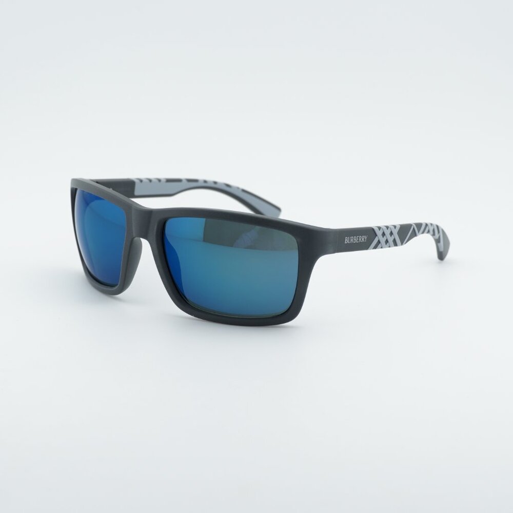 Burberry BE4483 423355 Sunglasses Grey Rectangle Frame, Blue Mirror Lenses